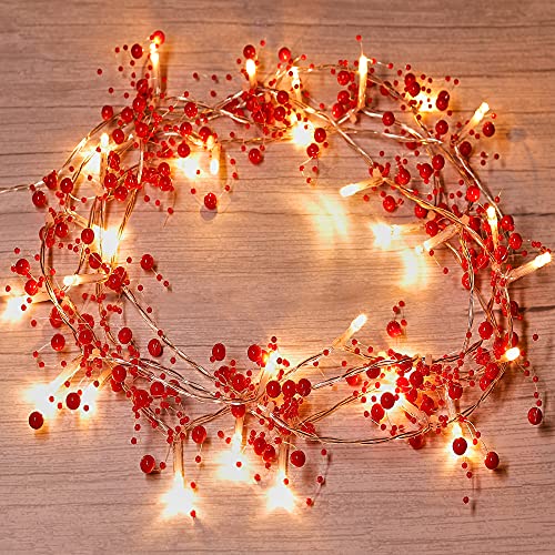 Mosoan 10ft Battery-Operated 30-LED Berry Bead Christmas Lights