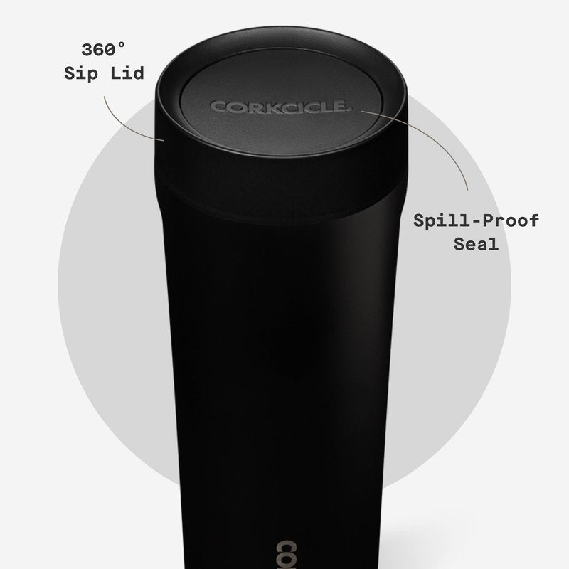 Corkcicle Commuter Cup Travel Mug - Insulated Coffee Mug with Lid - Keeps Drinks Cold 18 Hours - 360° Spill-Proof Sip Lid - Holiday Gift - Great for Gifting Warmth - 17 oz - Matte Black