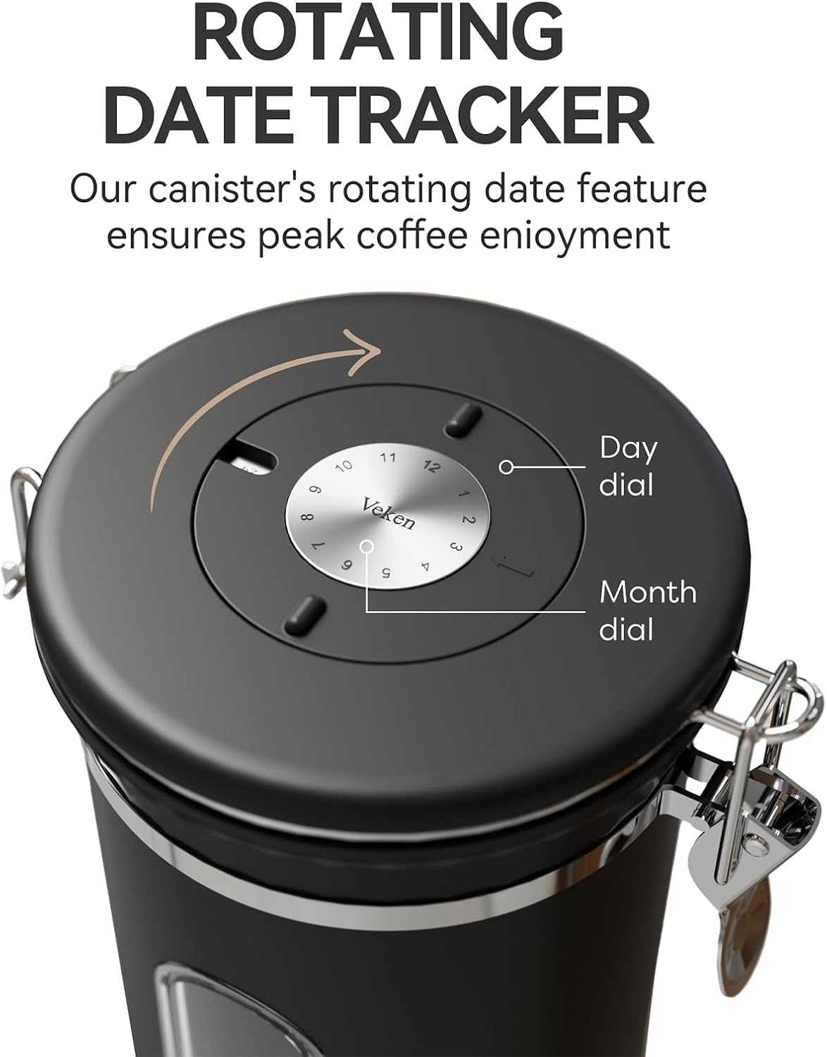 Veken Coffee Canister - Airtight Stainless Steel Storage Container with Window | 22oz Black for Coffee, Tea, and More