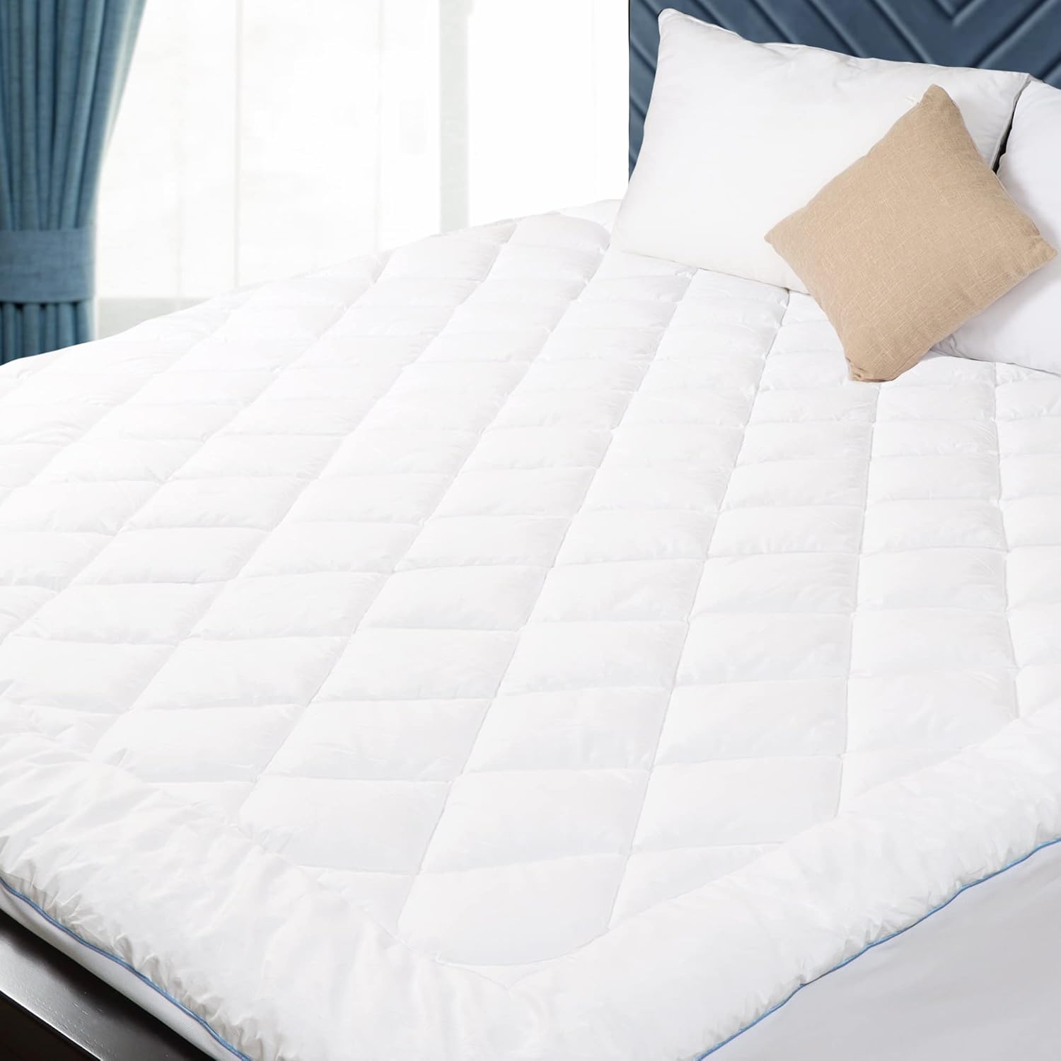 Skiennix Queen Mattress Pad - Quilted Cotton Cover with 18-22" Deep Pocket | Noiseless & Breathable Design