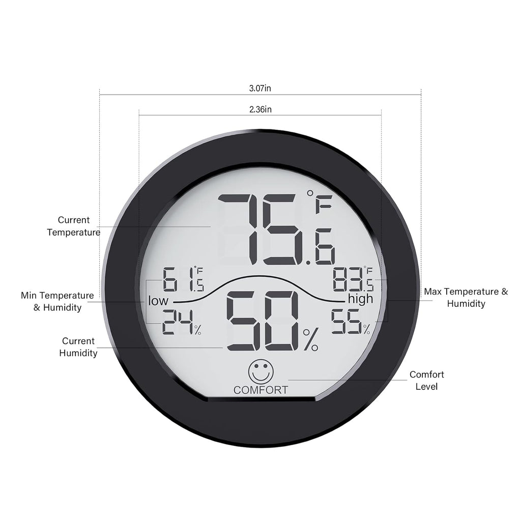 SECRUI Hygrometer Thermometer - Accurate Indoor Humidity & Temperature Meter | Black, 2 Pack