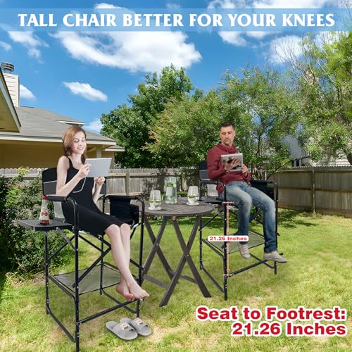 Tall Folding Director Chair with Side Table and Cosmetic Storage Bag