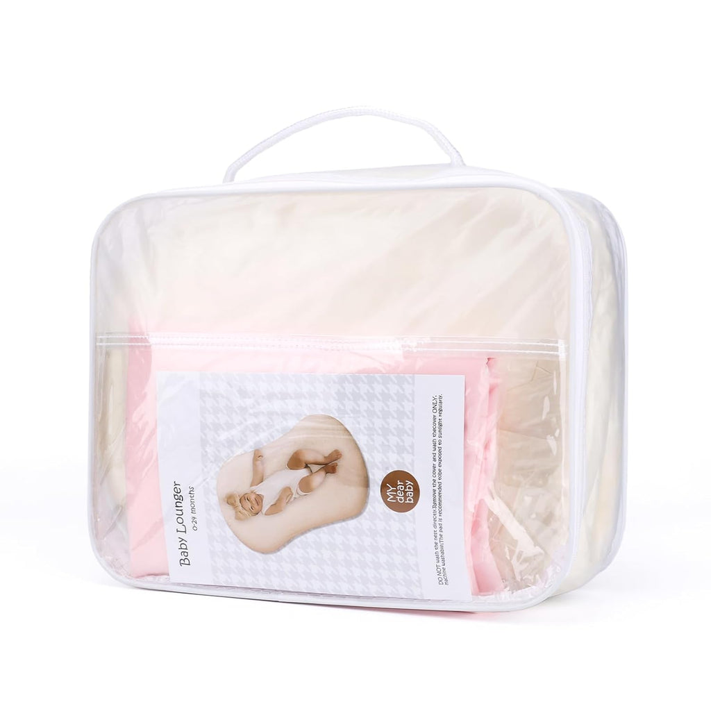 Skiennix Infant Support Cushion - Portable Baby Lounger & Tummy Time Mat, Soft Cotton, Waterproof (Pink)