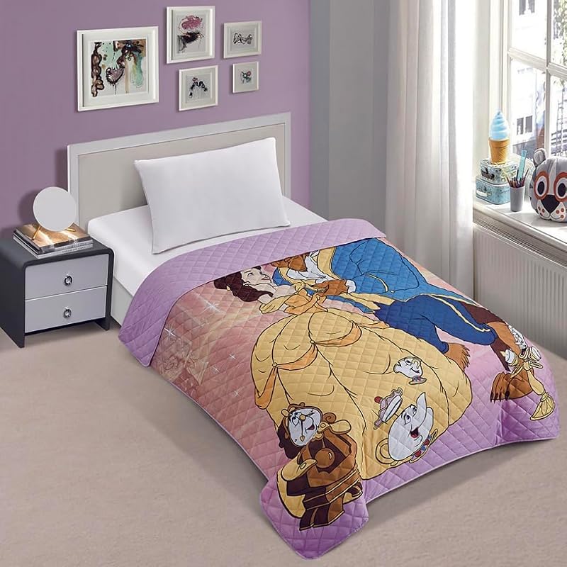 Princess Belle Twin Quilted Bedspread - 55x75 inches, 100% Polyester