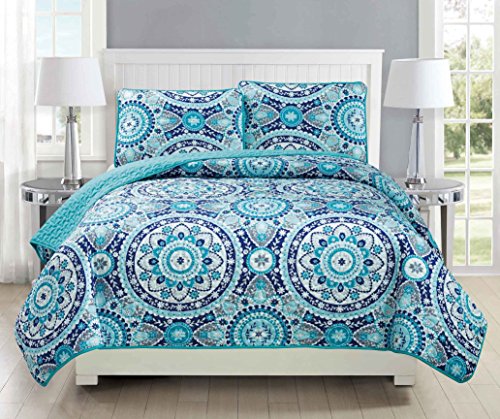Oversized Quilted Bedspread Set for King/California King - Turquoise