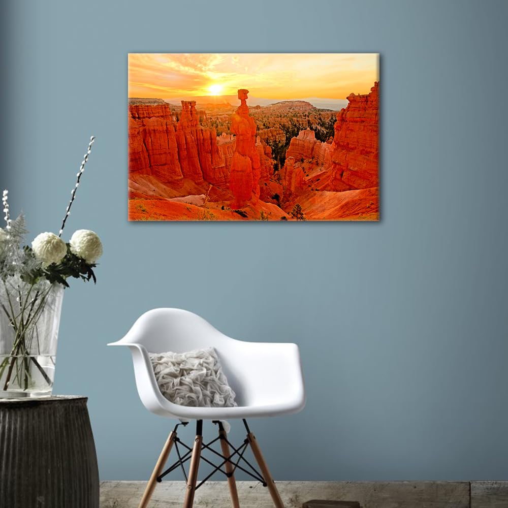 TUMOVO 1 Piece Bryce Canyon National Park Canvas Wall Art Hoodoos at Sunrise with Beautiful Orange Light Home Decor for Living Room Utah Wall Decor Modern Artwork Framed Ready to Hang (24''Wx 36''H)