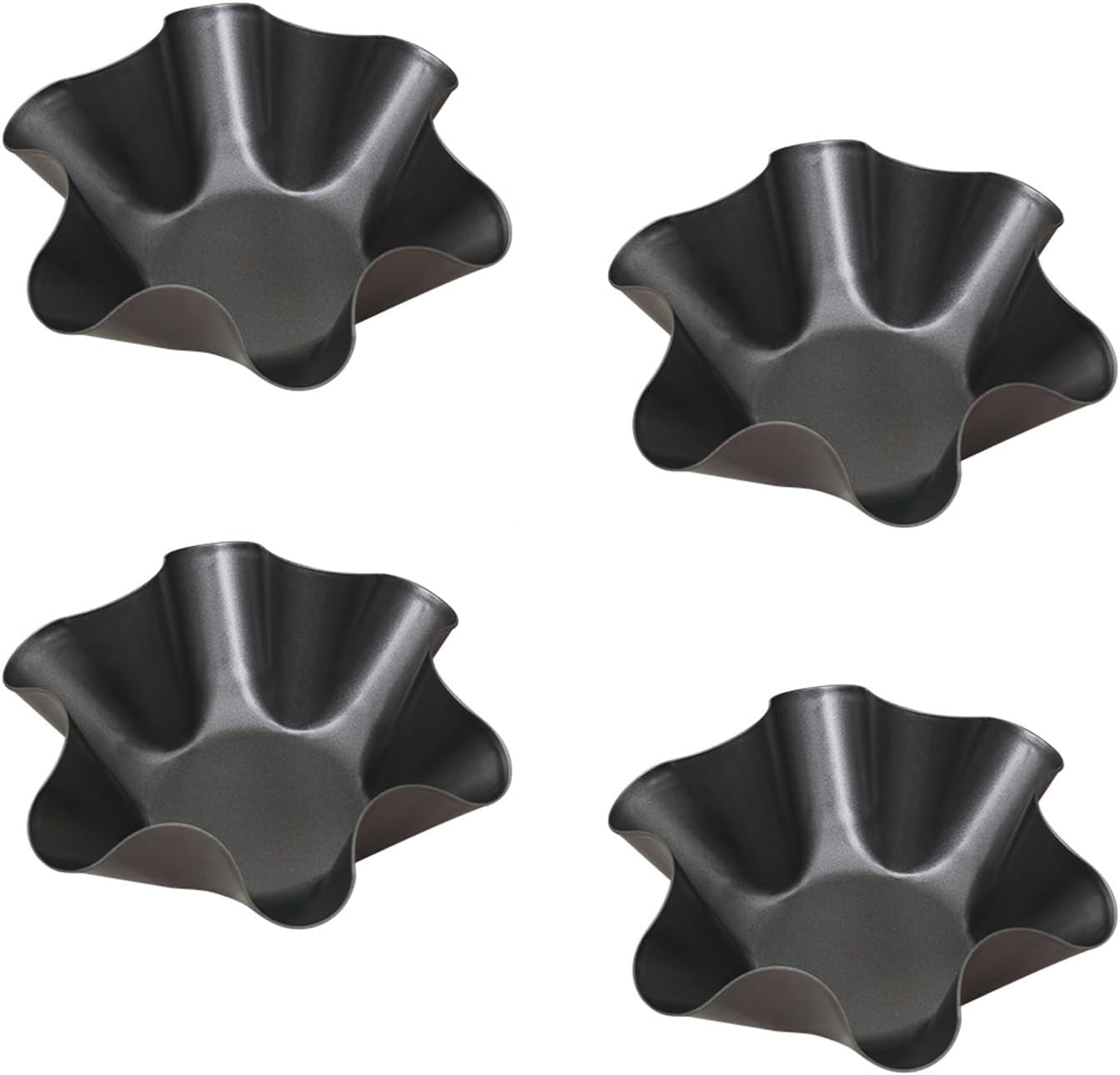 Skiennix Tortilla Pan Set - 4-Piece Non-Stick Carbon Steel Taco Bowl Makers | Black Flower-Shaped Molds (16.5x7.5x6cm)