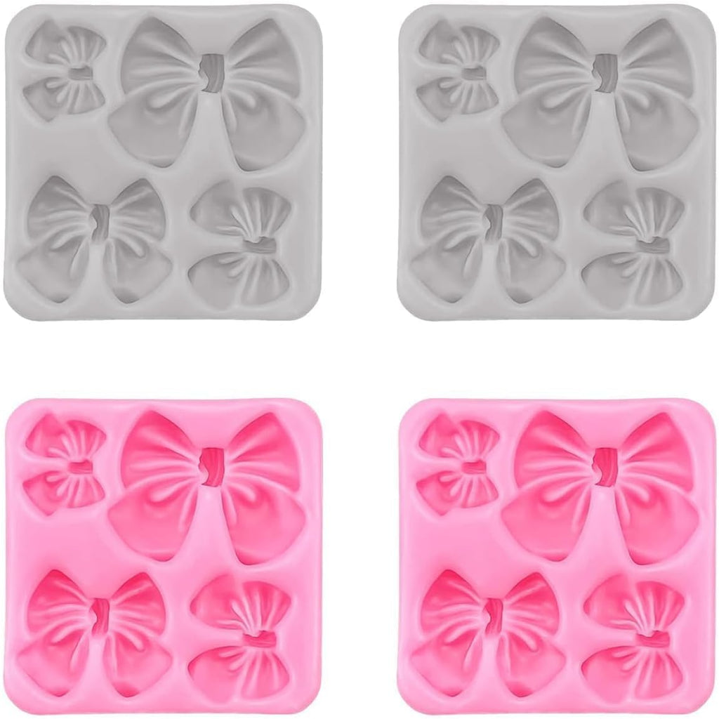 Skiennix Silicone Bow Molds - 4Pcs Set for Cakes, Cupcakes, Chocolate & Resin Crafts | Pink & Gray