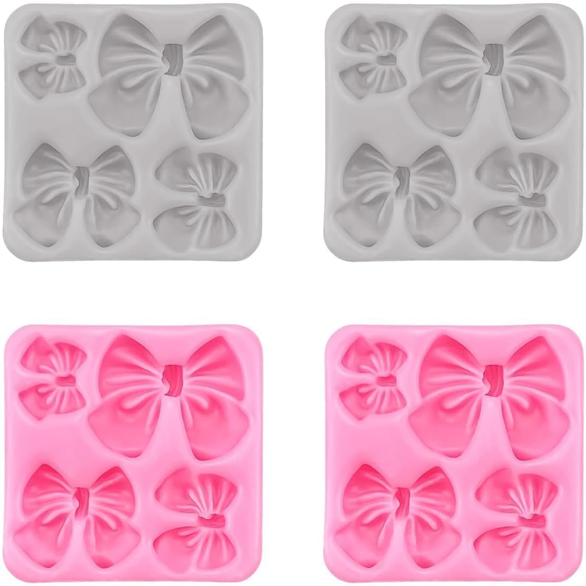 Skiennix Silicone Bow Molds - 4Pcs Set for Cakes, Cupcakes, Chocolate & Resin Crafts | Pink & Gray
