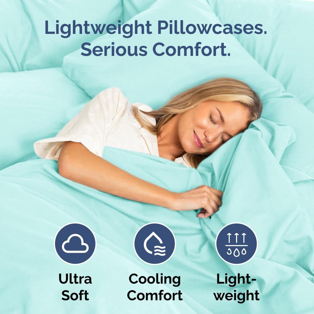 Skiennix Queen Pillow Cases Set of 4 - Ultra Soft Hotel Quality Covers | Comfy, Wrinkle-Free & Fade Resistant - Spa Blue