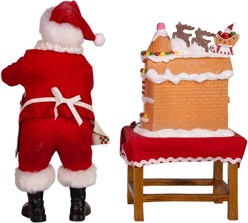 Kurt Adler 10.5-Inch LED Gingerbread House Table Piece - Battery-Operated Fabriche Santa Decor