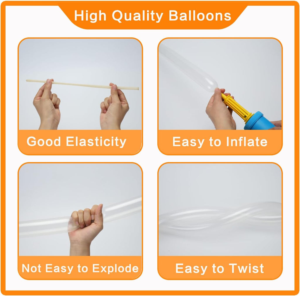 PIGETALE 100Pcs Clear 260 Long Balloons - Thickened Transparent Latex for Twisting & Modeling