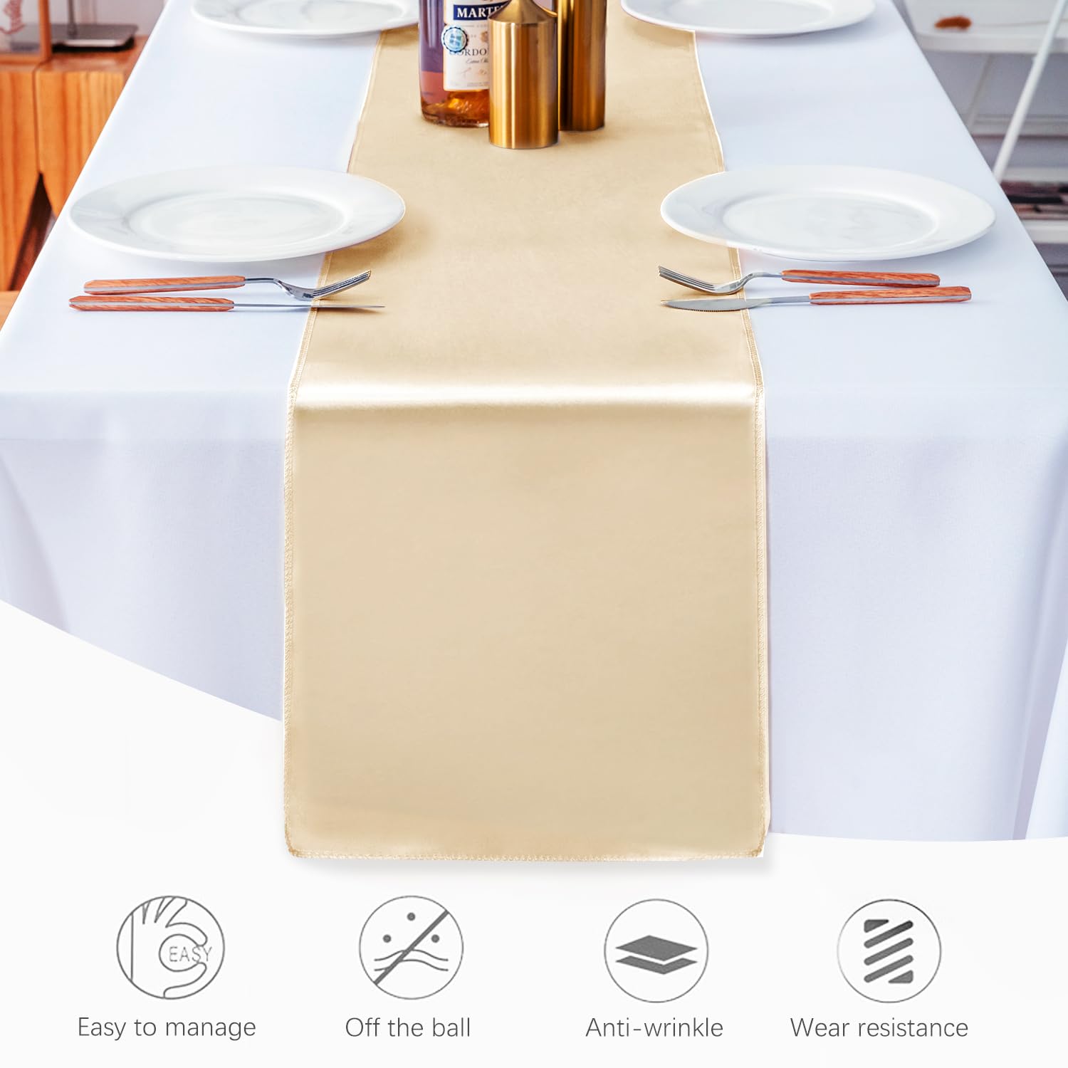 JEVIX 20 Pack Satin Table Runner 12 X 108 Inch Silk Table Runner for Party,Wedding, Birthday, Banquets,Decoration(Champagne)