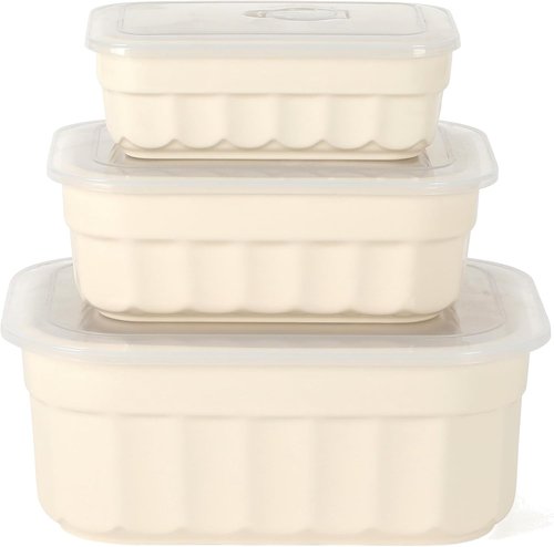 Martha Stewart Broadbrook 6-Piece Stoneware Meal Prep Container Set - Versatile Food Storage | Oven, Microwave, Dishwasher Safe