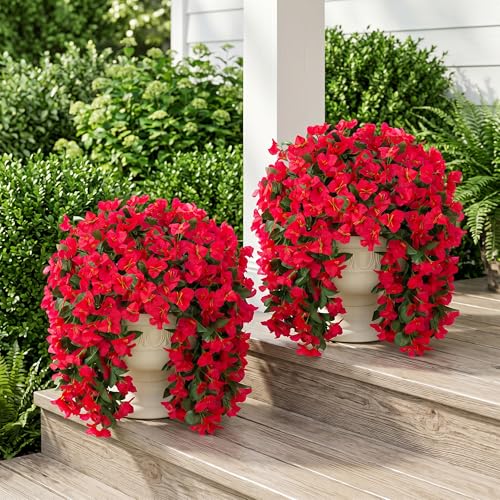 Red Artificial Bougainvillea Trailing Vines - UV Resistant Silk Flowers (2 Pack)