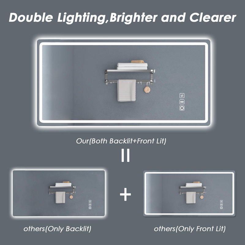 OUGOO 32 x 24 LED Mirror for Bathroom, Anti-Fog, Dimmable, Backlit + Front Lit, Memory Function Bathroom Vanity Mirror for Wall, Vertical & Horizontal