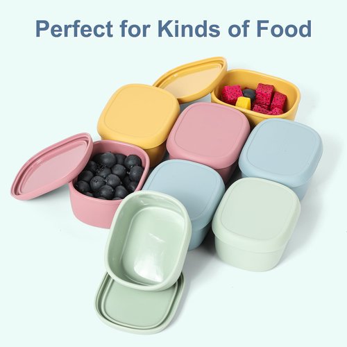 AOEDEO 6 pcs 10 oz Silicone Snack Containers for Kids Small Food Containers with Lids, Fruit Containers for Lunch, Stackable Lunch Containers for Kids, Daycare, School and Travel