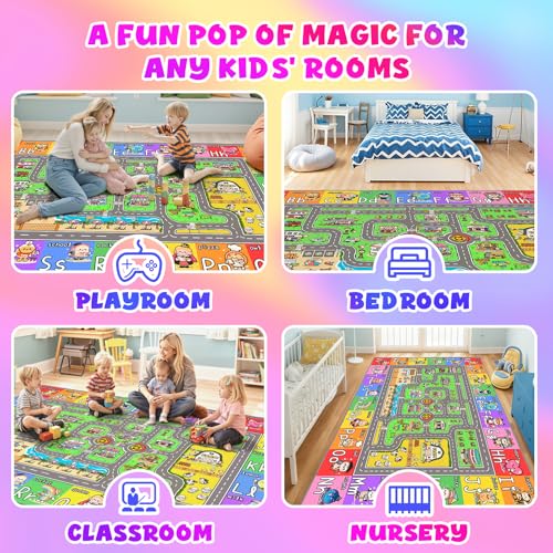 4x6 Kids Car Rug and Play Mat - Educational Road and Alphabet City Map