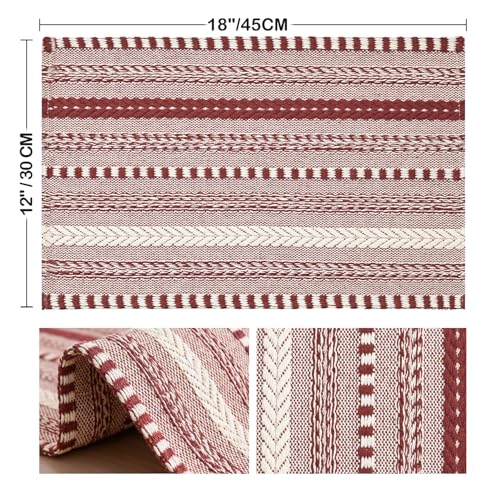 Artoid Mode Red Woven Braided Stripe Placemats, Set of 4 – 12" x 18"
