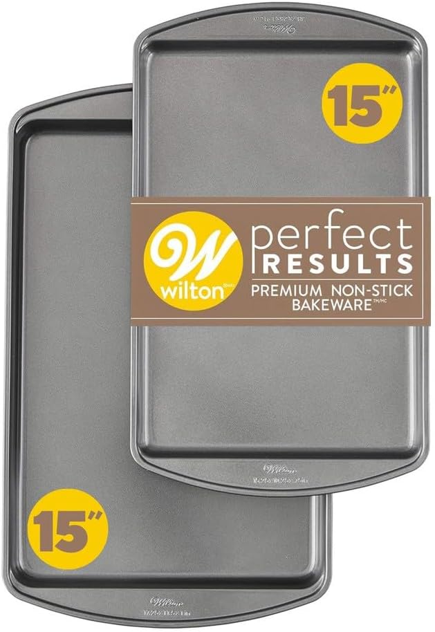 Wilton Perfect Results Nonstick Cookie Baking Sheets Set - 15 x 10 in, 2-Piece Steel Bakeware, Scratch-Resistant & Dishwasher Safe