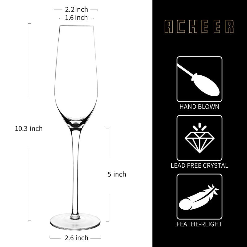ACHEER Classy Crystal Champagne Flutes Glasses Set of 4-7Oz - Hand Blown Champagne Glasses - Elegant Flutes - Gift box - for Women, Men, Wedding, Anniversary, Christmas, Birthday