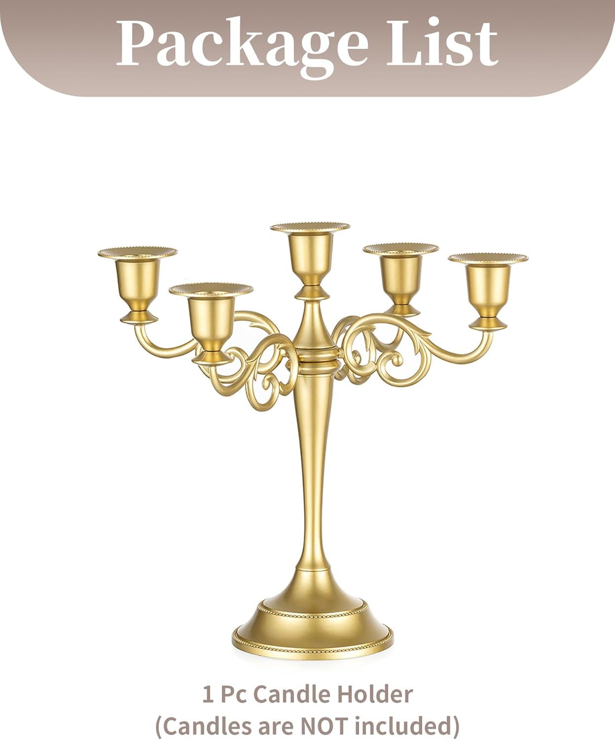 Sziqiqi Gold Candelabra | Elegant 10-Inch Table Centerpiece for Taper Candles - 5 Arms Metal Design
