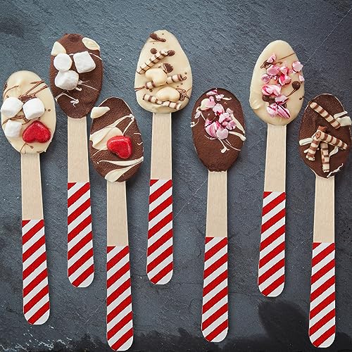 Umigy 100 Pcs Christmas Disposable Wooden Spoons 5.5'' Red White Stripe (Variation: Red White Stripe)