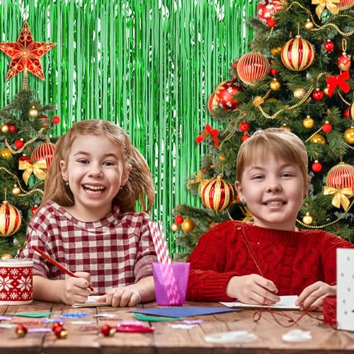 Green Foil Fringe Curtain 50 Pack - Metallic Tinsel Backdrop for Parties
