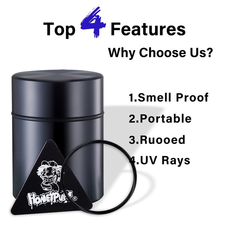 Honeypuff 26ML Stash Jar - Airtight Water Proof Smell Proof Ultraviolet Aluminum Herb Container Bottle With Rubbler Ring (Green-Purple)