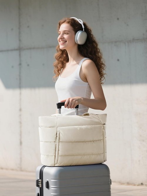 Bagstellar Puffer Tote Bag - Lightweight Quilted Handbag for Work & Travel | 15.6" Laptop & Tumbler Holder