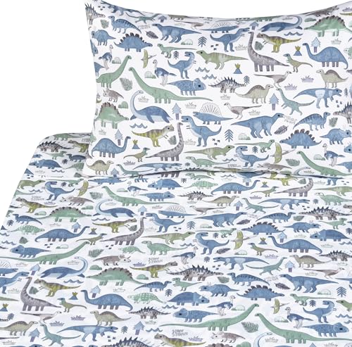 Dinosaur World Twin Sheet Set - 3-Piece 100% Cotton Bedding for Kids