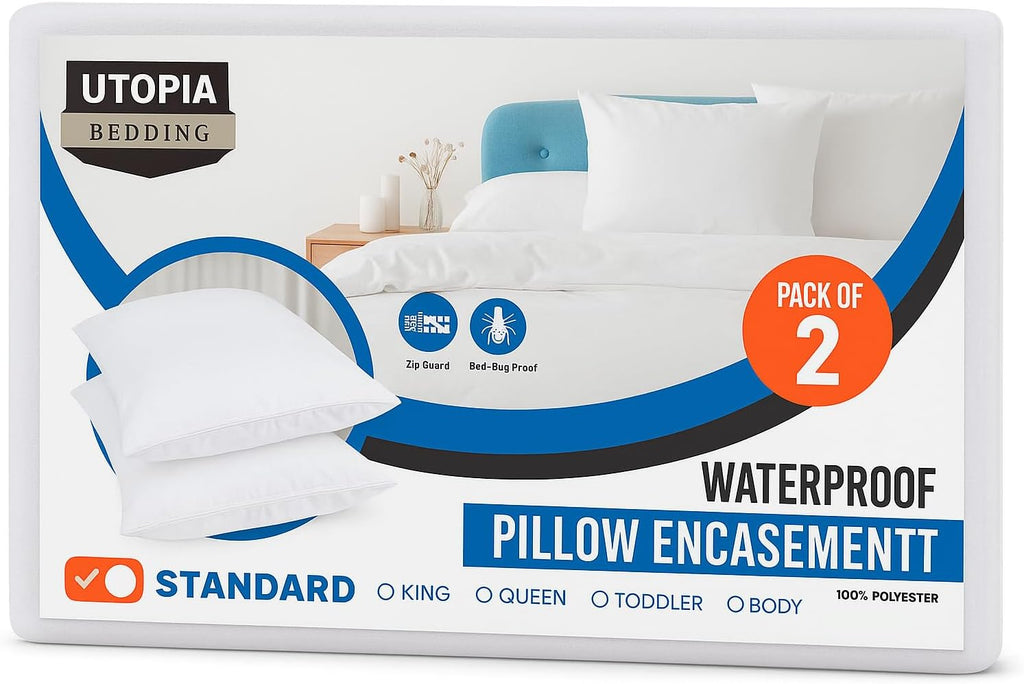 Utopia Bedding Pillow Protectors - Ultra Soft, Waterproof & Bed Bug Proof | Set of 2 Standard Size (White)