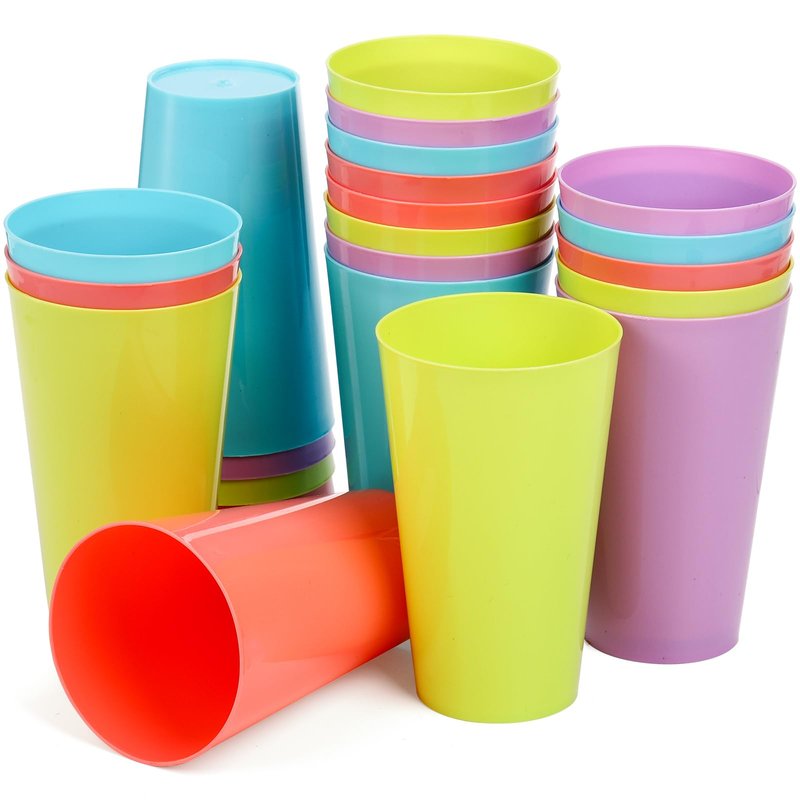 Pumtus 24 Pack Reusable Plastic Cups, 13 OZ Colorful Unbreakable Water Tumbler, Stackable Bulk Drinking Cup for Juice, Smoothies, Milk, Beverage, Outdoor, Home, Parties, BBQ Picnics