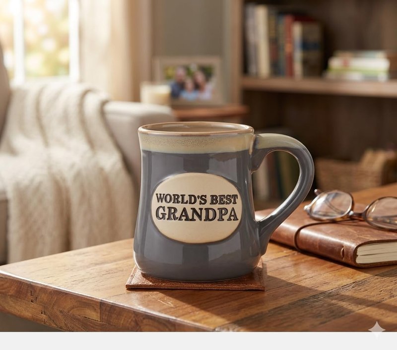 burton + BURTON "World's Best Grandpa" Blue & White Porcelain Mug - Large 18 oz Jumbo Coffee Cup - Christmas Gift for Grandpa
