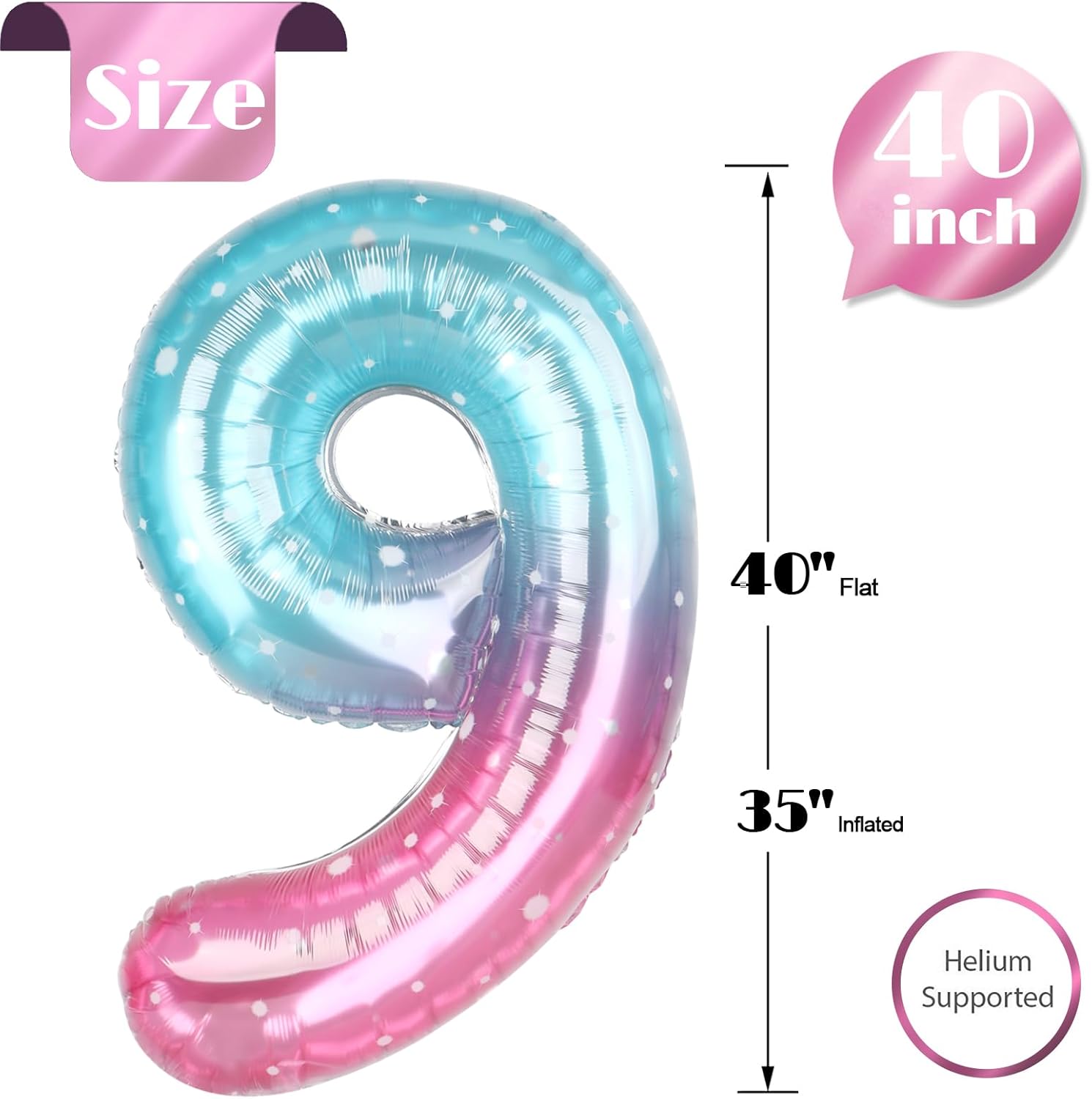 Starry Sky 40-Inch Number 9 Balloon - Giant 9th Birthday Party Decoration | Foil Party Supplies