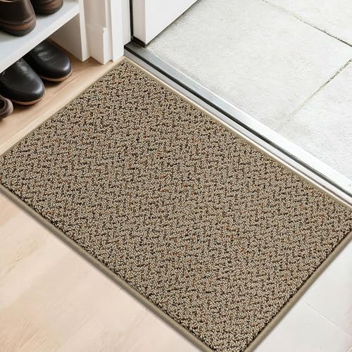Absorbent Indoor Door Mat 20x32, Non-Slip Washable Entrance Rug, Taupe