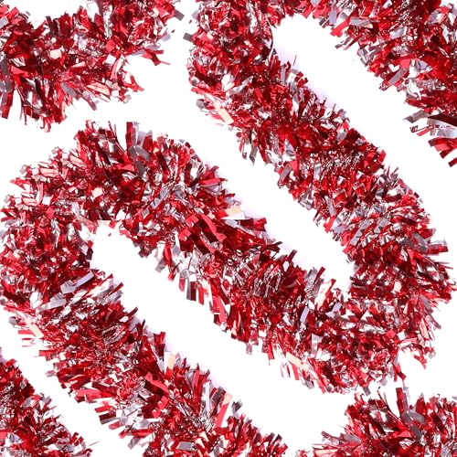 Red and Silver Christmas Tinsel Garland 49.2Ft Indoor Outdoor Holiday Decor