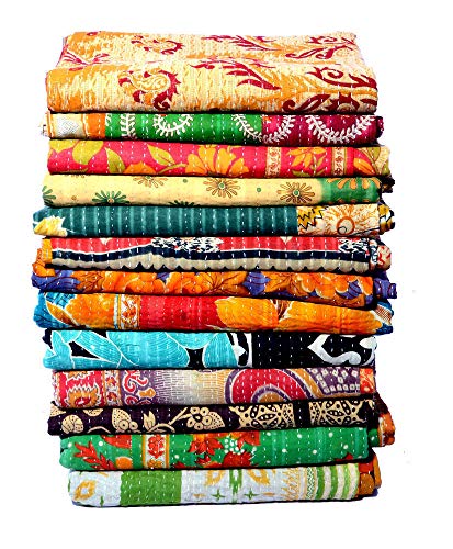 Handmade Vintage Kantha Throw Blanket - Bohemian Cotton Quilt