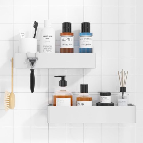Kitsure Shower Caddy - Rustproof Adhesive Organizer | 2-Pack Large Metal Shelves, No-Drill, White