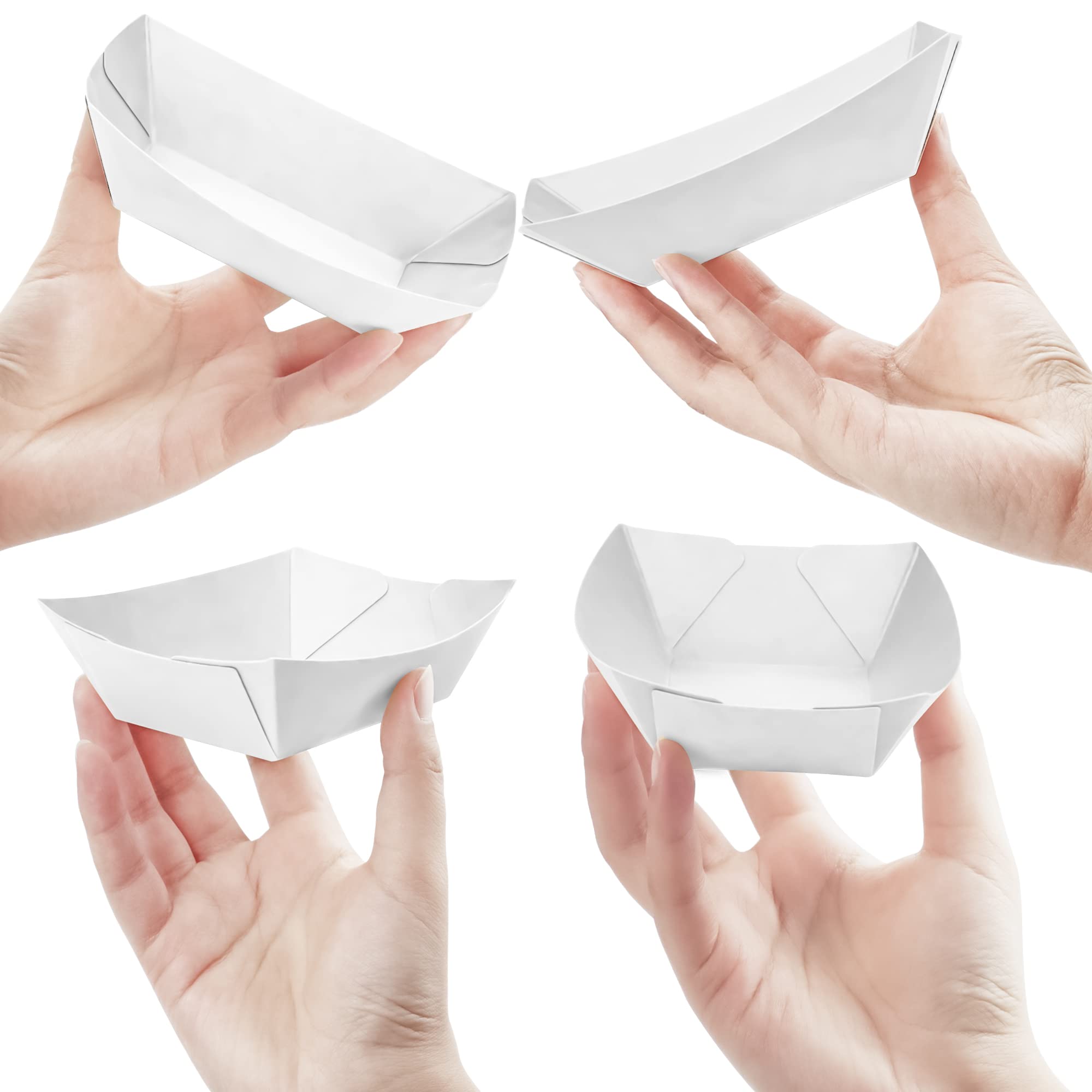 MotBach 180 Pack 1/2 lb Disposable Kraft Food Paper Trays, Small Eco-Friendly Paper Take Out Food Serving Boats Mini Paper Serving Trays for Party Snacks French Fries Nachos Tacos BBQ (White)