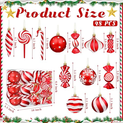 Fayoo Red Candy Cane Christmas Ornaments Set 48Pcs Holiday Tree Decor