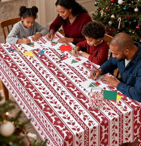 HEIPINIUYE 3 Pack Christmas Disposable Tablecloths 54x108 Inch Red & White Holiday Party Cover