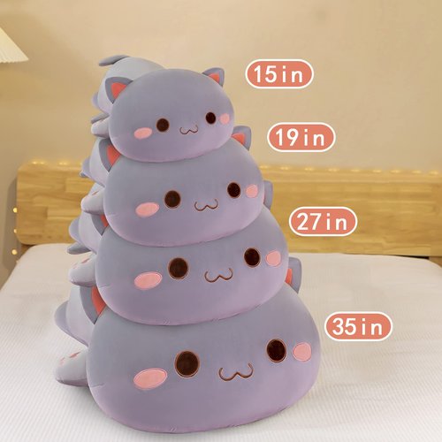FUYU Cat Stuffed Animals, Soft Cat Plush Pillow Kawaii Kitten Stuffed Animal Toy Gifts for Kids Boys Girls Room Decor (Grey Round Eyes,19in/50cm)