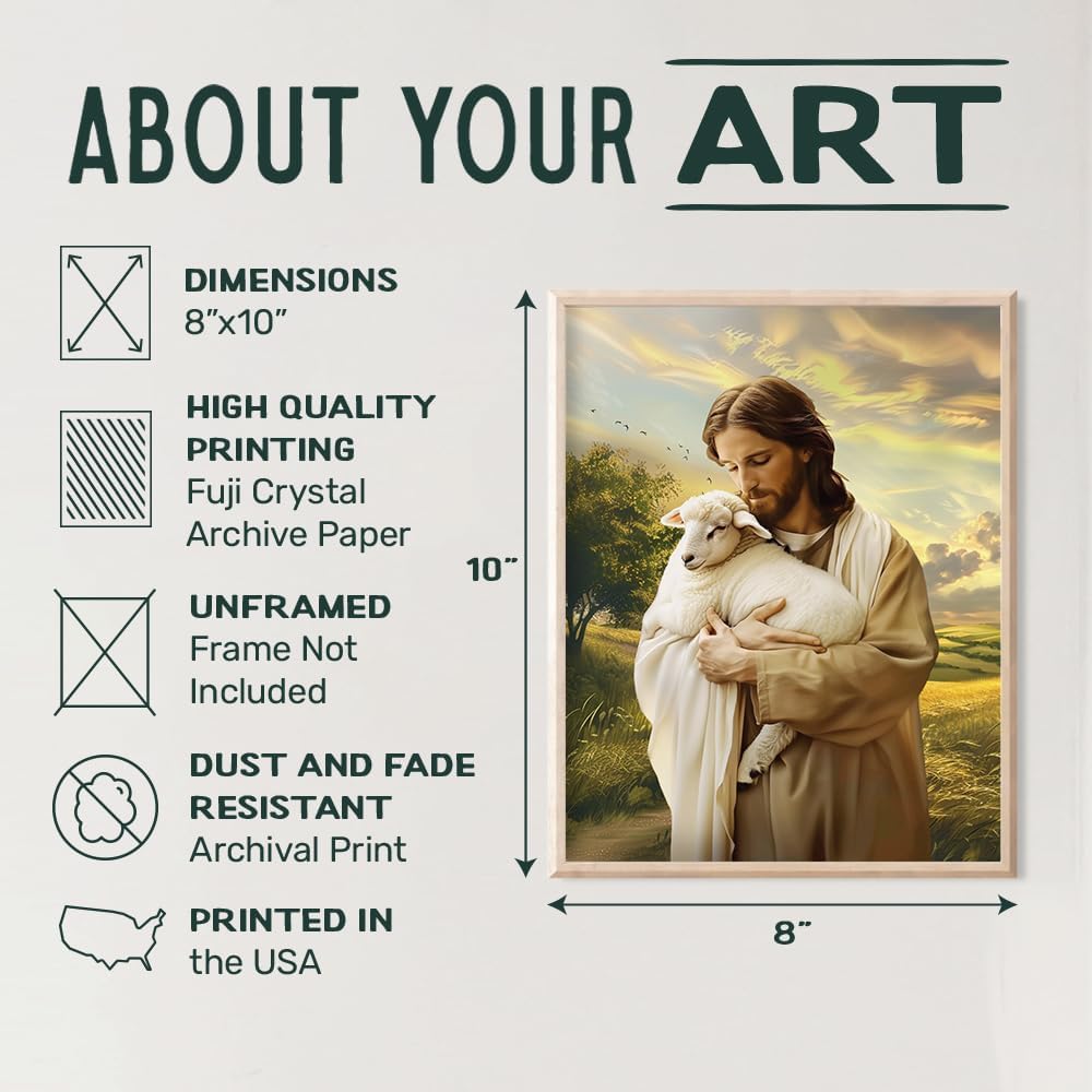 Skiennix Religious Wall Decor | Lamb of God Jesus Artwork - Farmhouse Style Catholic Art for Home