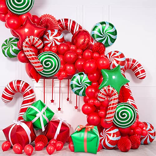 YUJUN Christmas Balloons Decoration Set - Candy Cane Gift Box Mylar Foil Balloons, Xmas Party Kit