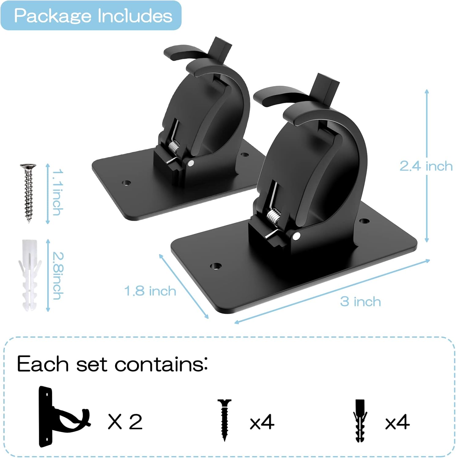 Skiennix Self-Adhesive Curtain Rod Brackets - No Drill, Universal Holders for Home | Black, 2 Pieces