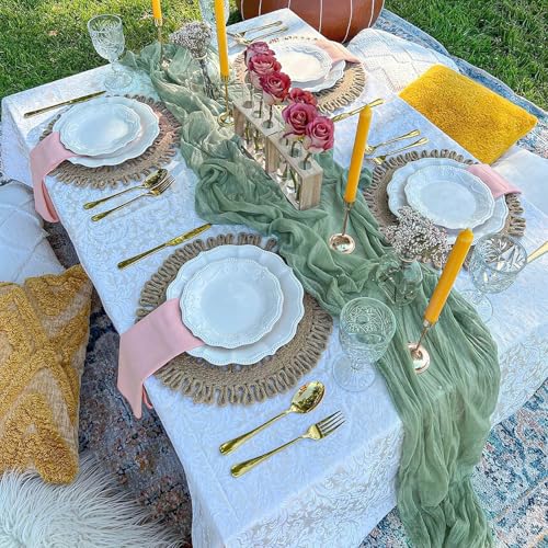 6 Pack Sage Green Cheesecloth Table Runners, 23 x 120 Inch Boho Gauze Fabric