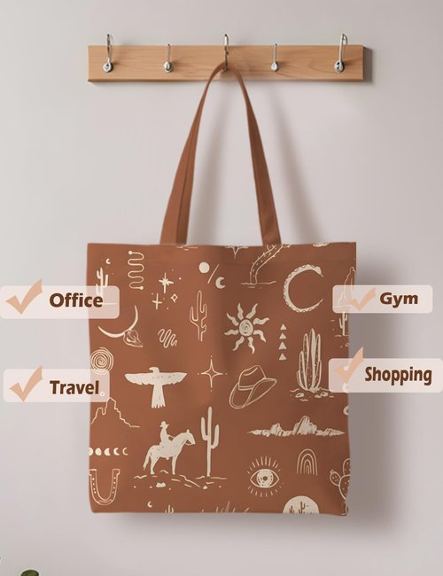 ignytiger Brown Western Tote Bag, Cowgirl Canvas Tote Bag for Women, Western Gifts For Woman, Cowgirl Gifts Stuff，Brown Tote Bags For Women Reusable Grocery Bags Shopping Bags