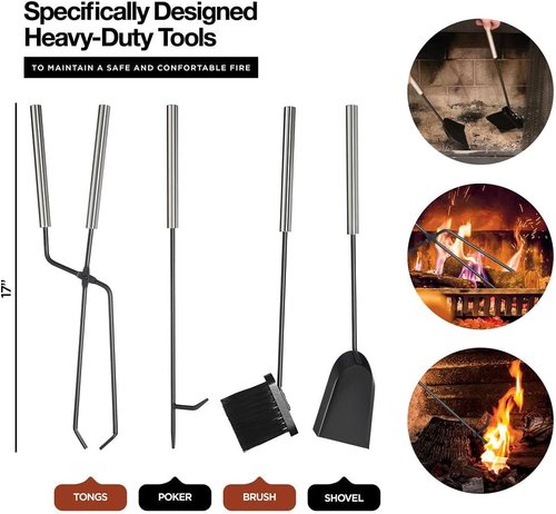 HOME IT Firewood Rack - 2-Tier Indoor/Outdoor Holder with Tools Set | Waterproof Steel Pipe, Black, 17x12x29