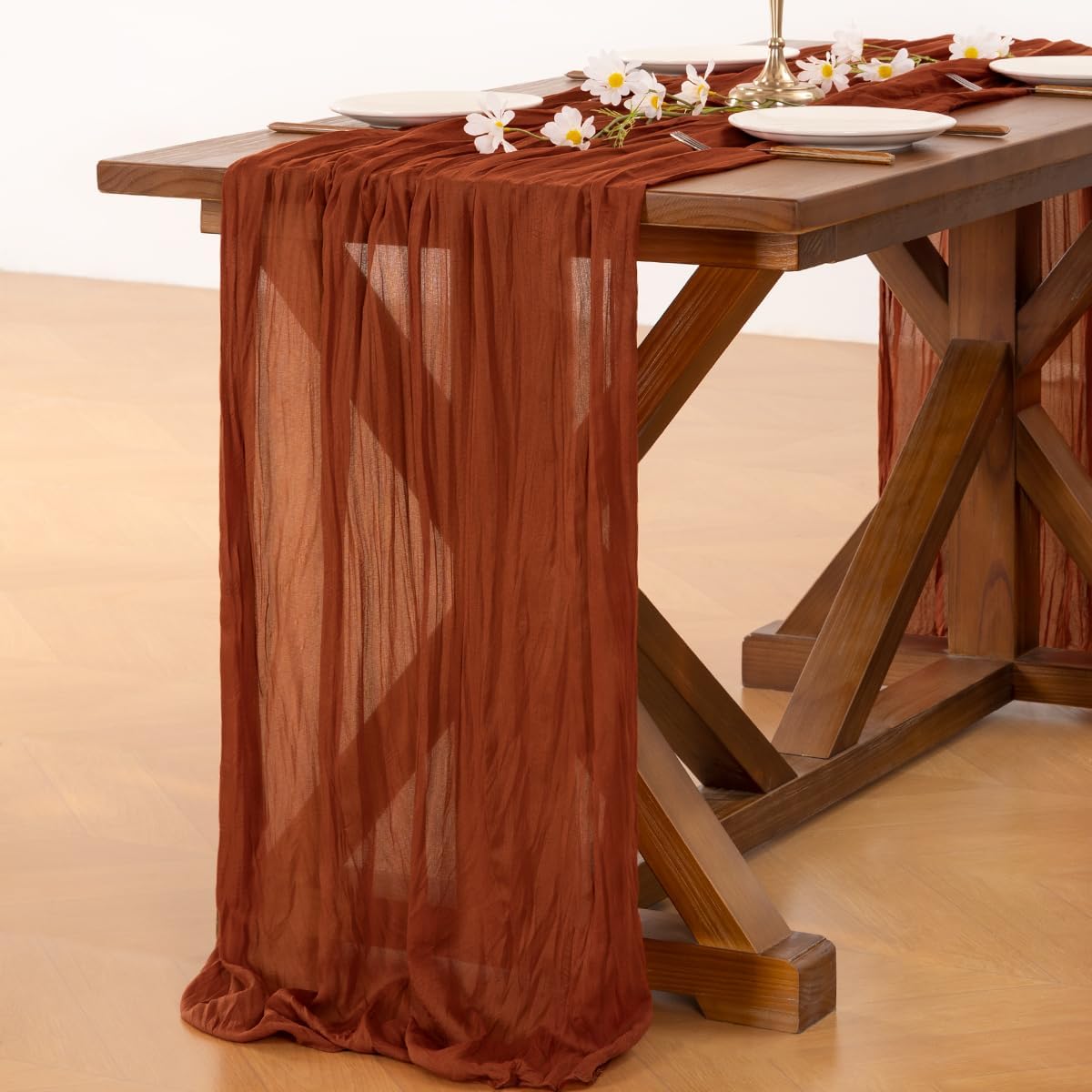 Socomi Cheesecloth Table Runner - 15pcs Rustic Terracotta 120 Inch for Thanksgiving & Home Decor
